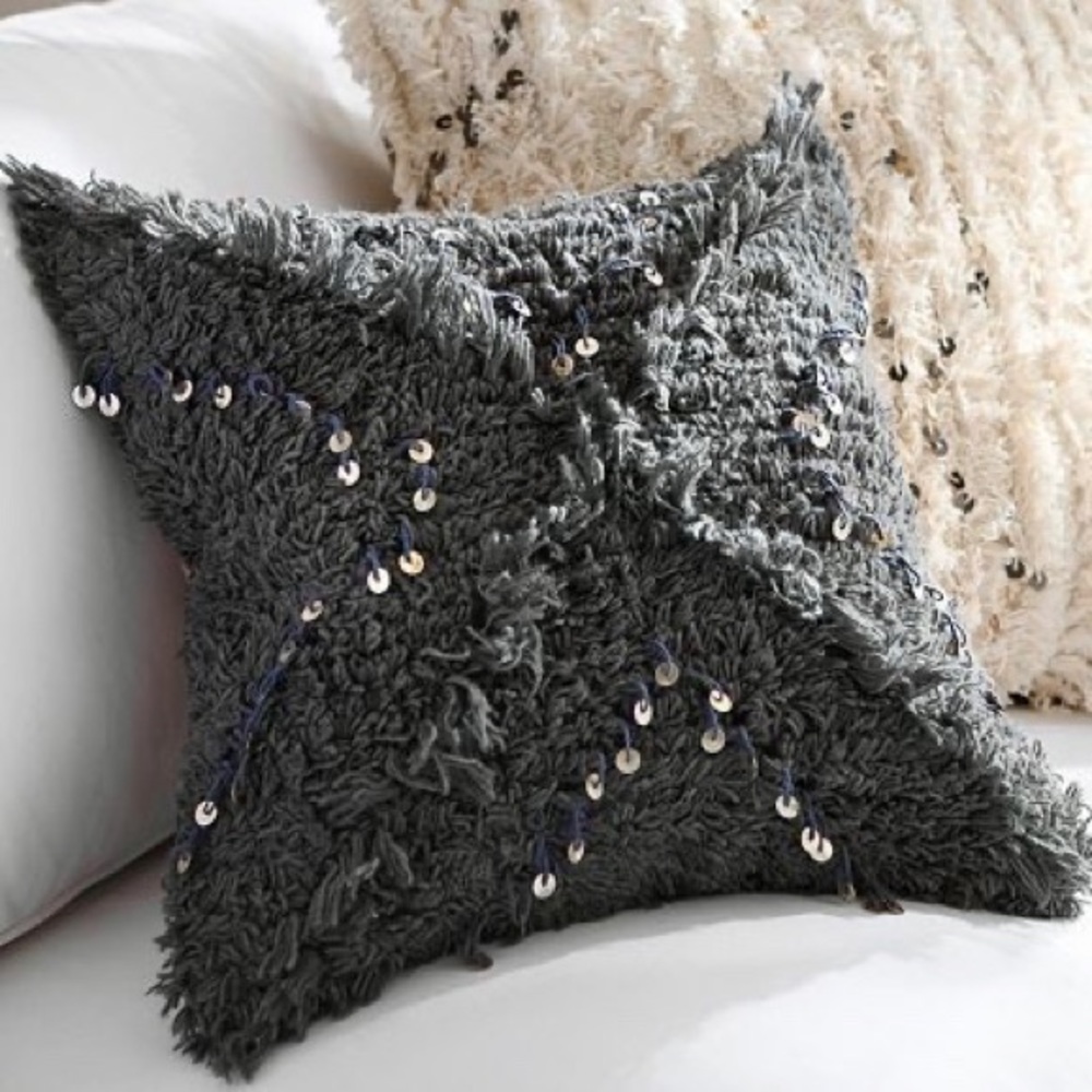 Pottery Barn Charcoal Shaggy Sequin Accent Pillow covers. Set of 2